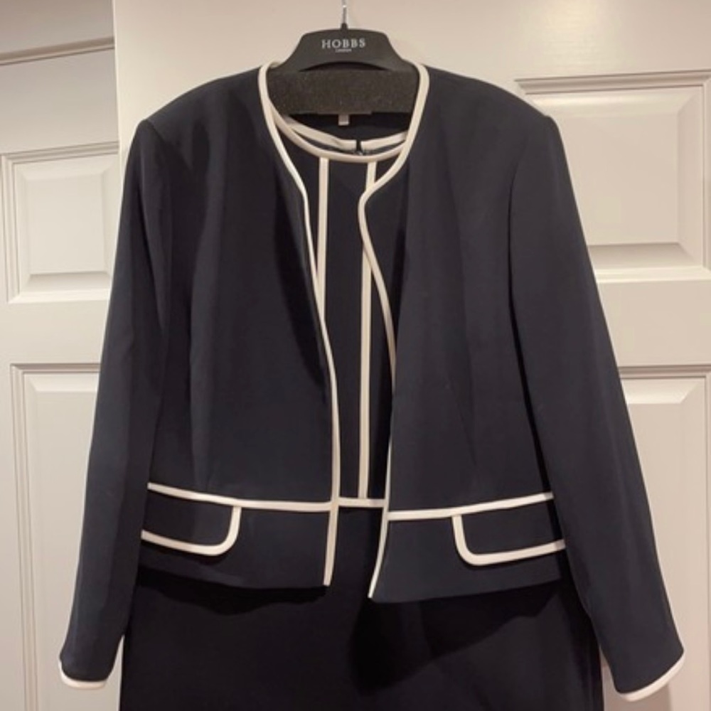 Hobbs London Navy Blue Dress and Blazer Set SZ 14